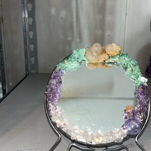 Handcrafted Green and Purple Crystal Accent Mirror - handmade